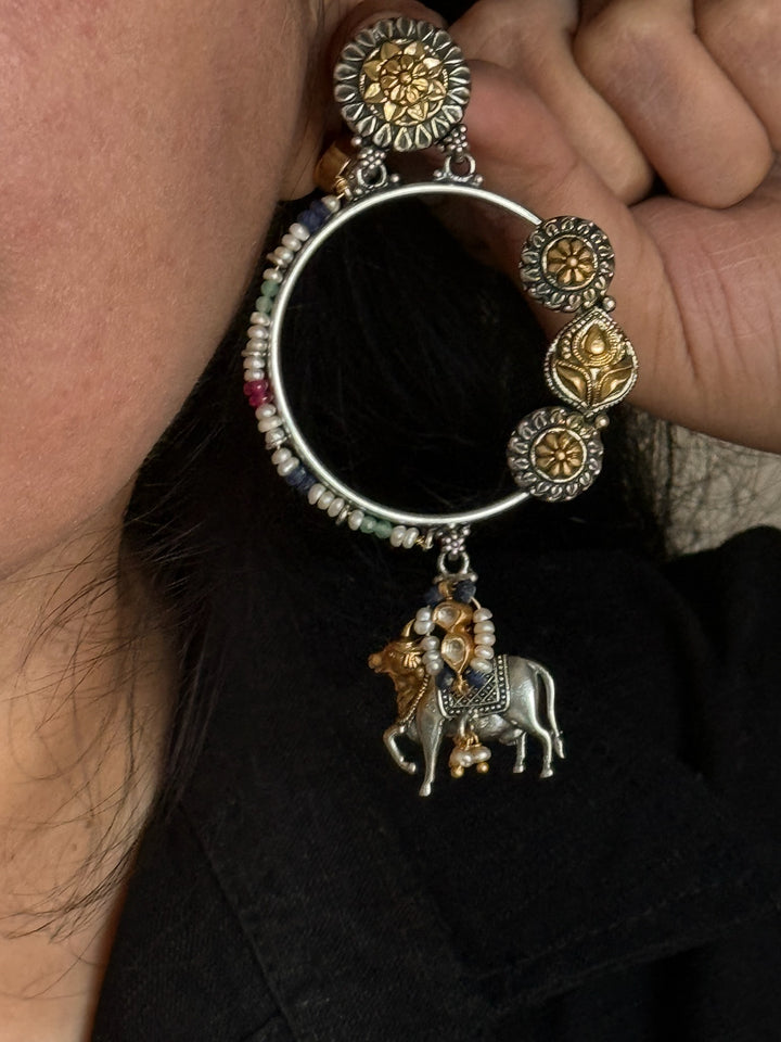 Fusion Kundan Silver Earrings | SHIVKA