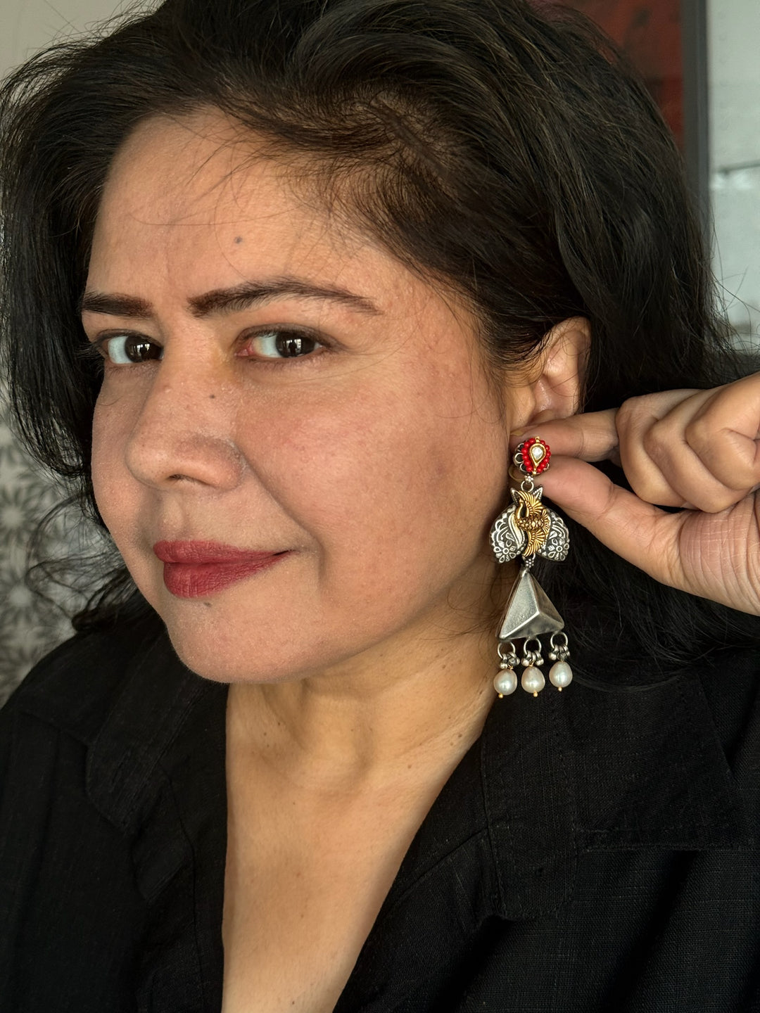 Fusion Kundan Silver Earrings | SHIVKA