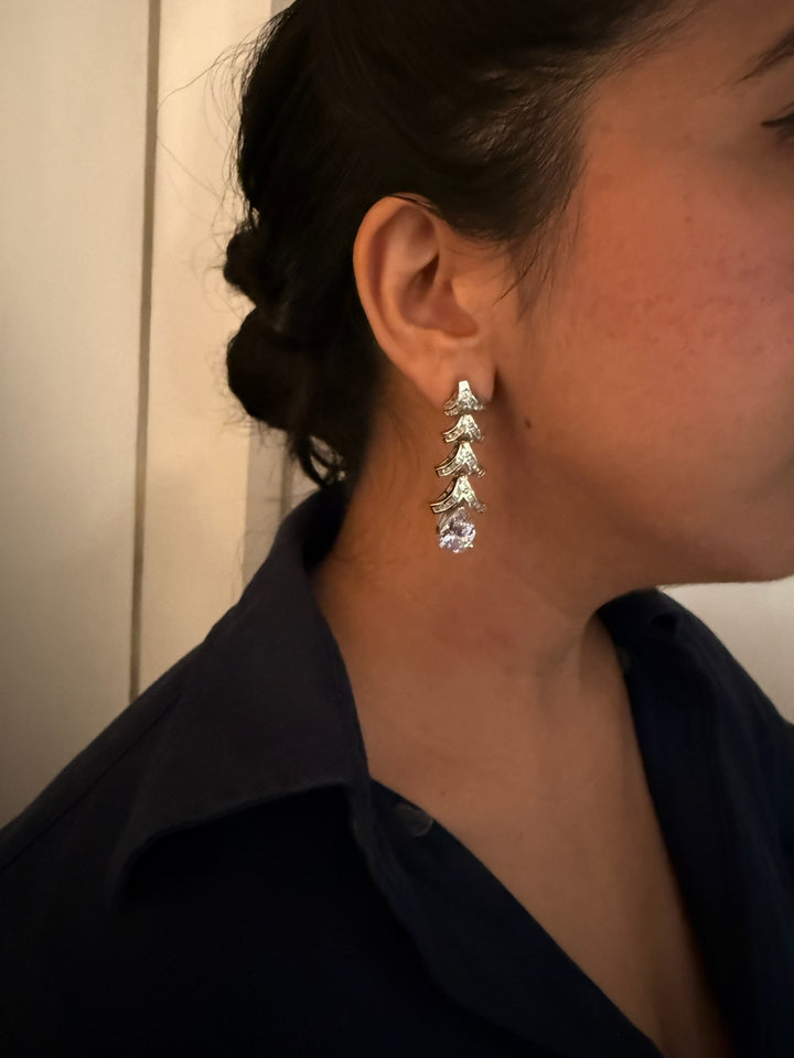 Designer Crystal CZ Earrings | SHIVKA | Rhodium Plated Festive Shine