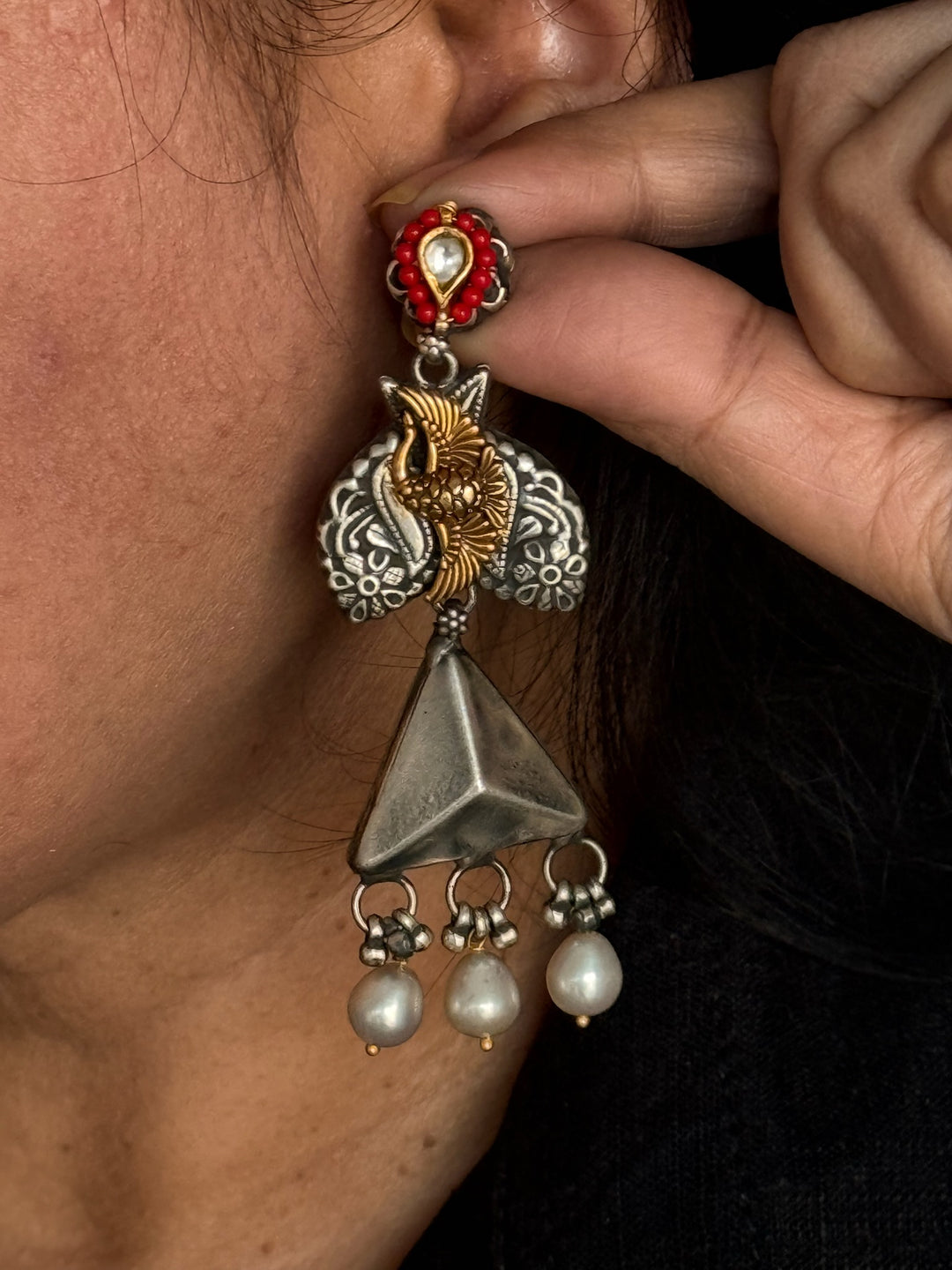 Fusion Kundan Silver Earrings | SHIVKA