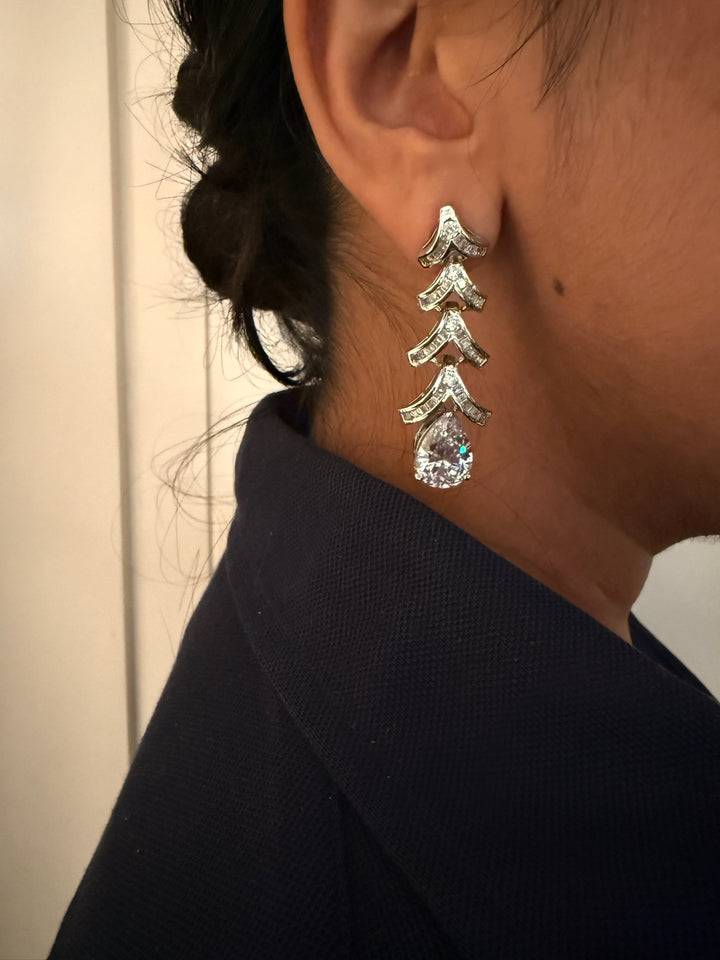 Designer Crystal CZ Earrings | SHIVKA | Rhodium Plated Festive Shine