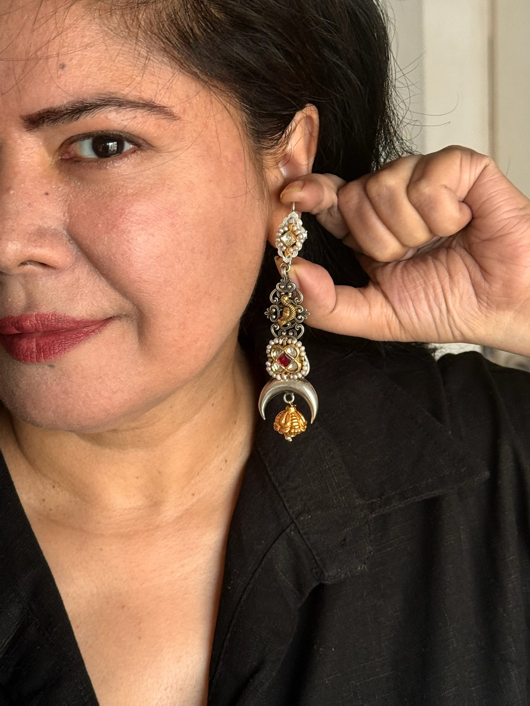 Fusion Kundan Silver Earrings | SHIVKA