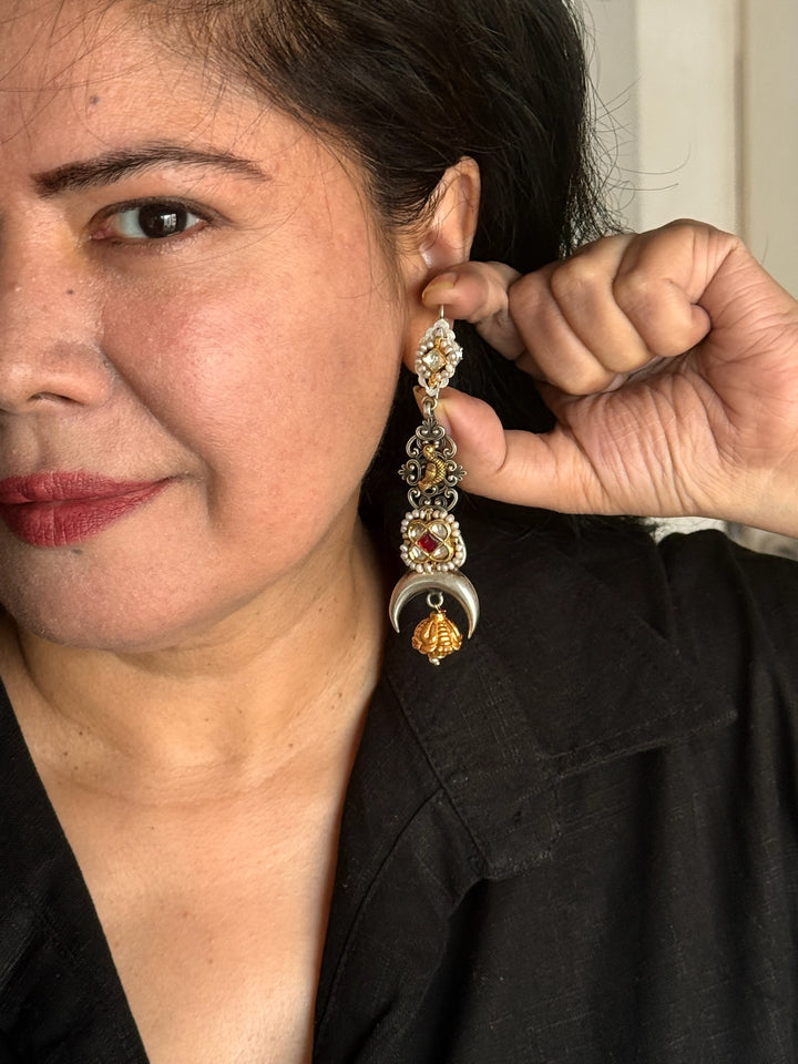 Fusion Kundan Silver Earrings | SHIVKA