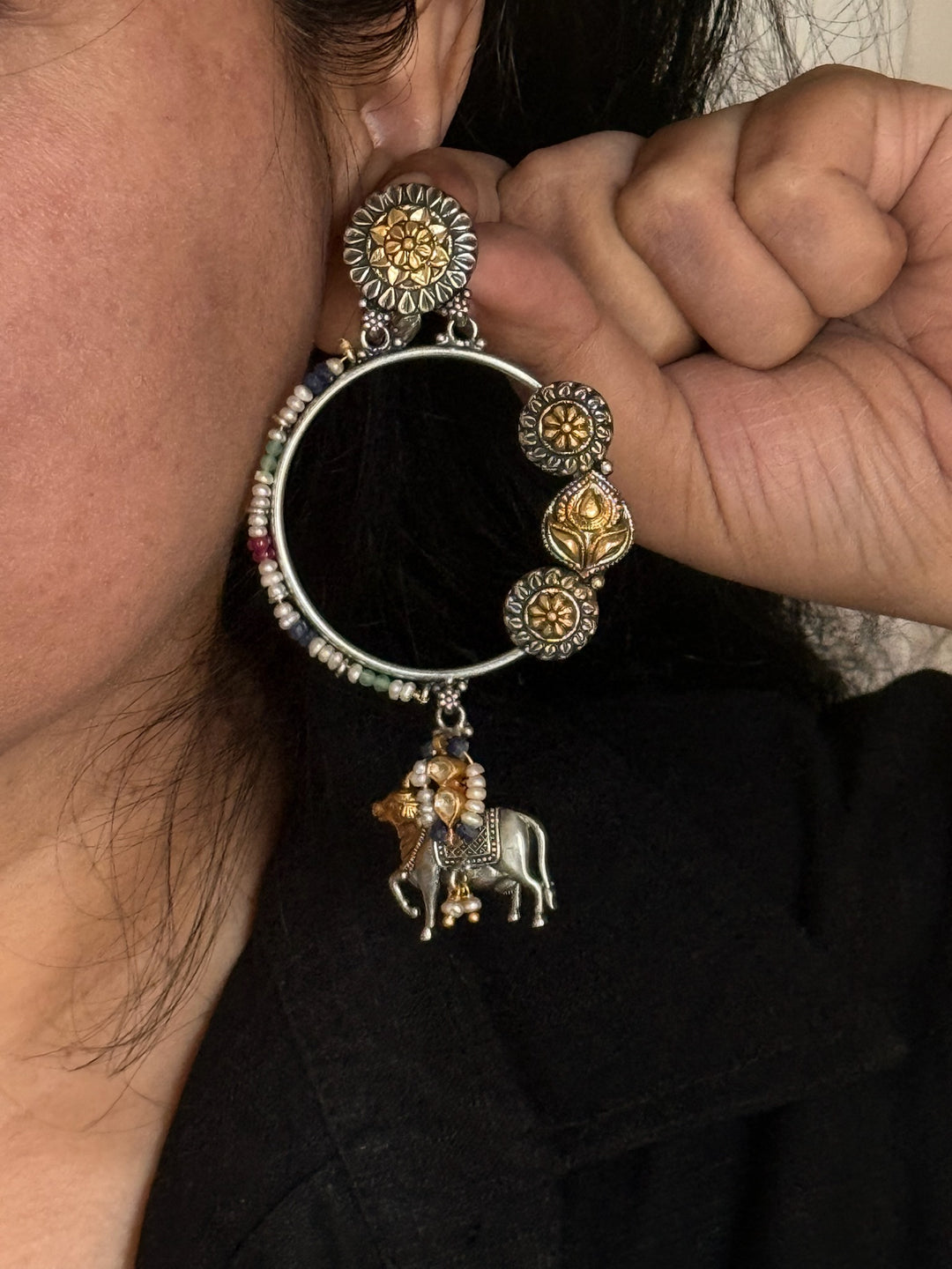 Fusion Kundan Silver Earrings | SHIVKA