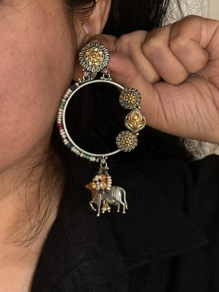 Fusion Kundan Silver Earrings | SHIVKA