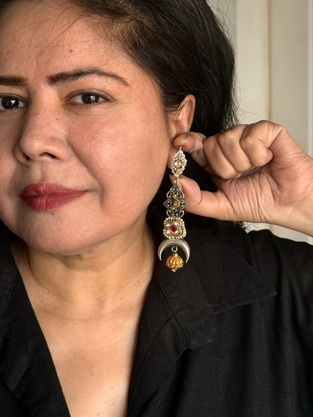 Fusion Kundan Silver Earrings | SHIVKA