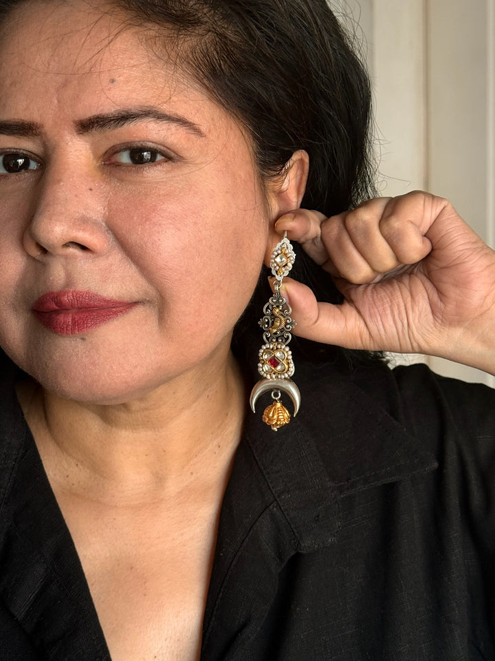 Fusion Kundan Silver Earrings | SHIVKA