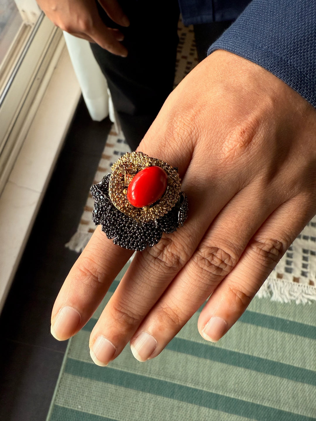 Designer Black Rhodium Coral Ring | Adjustable | SHIVKA