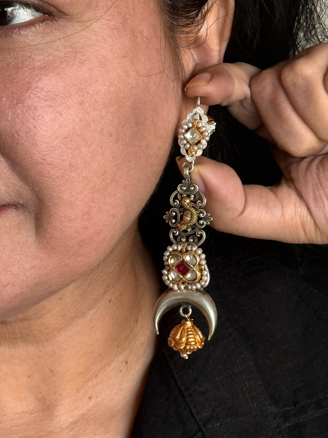 Fusion Kundan Silver Earrings | SHIVKA