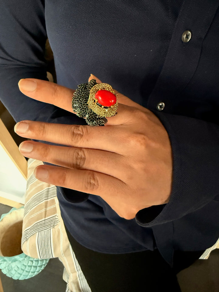 Designer Black Rhodium Coral Ring | Adjustable | SHIVKA