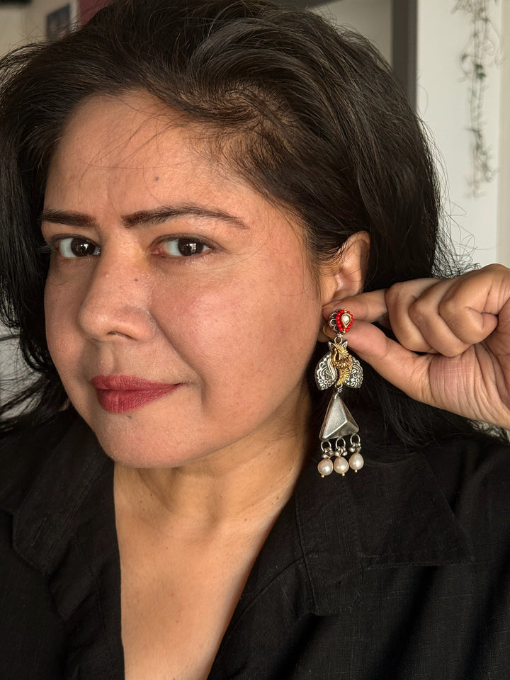 Fusion Kundan Silver Earrings | SHIVKA