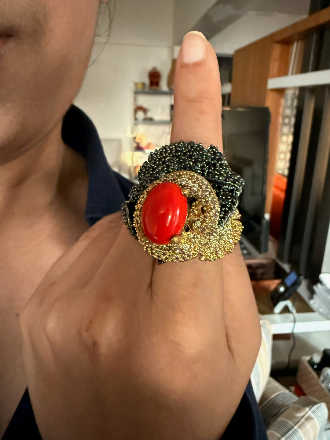 Designer Black Rhodium Coral Ring | Adjustable | SHIVKA