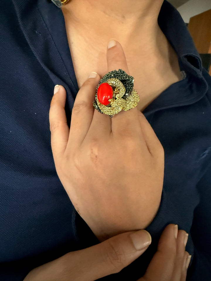 Designer Black Rhodium Coral Ring | Adjustable | SHIVKA