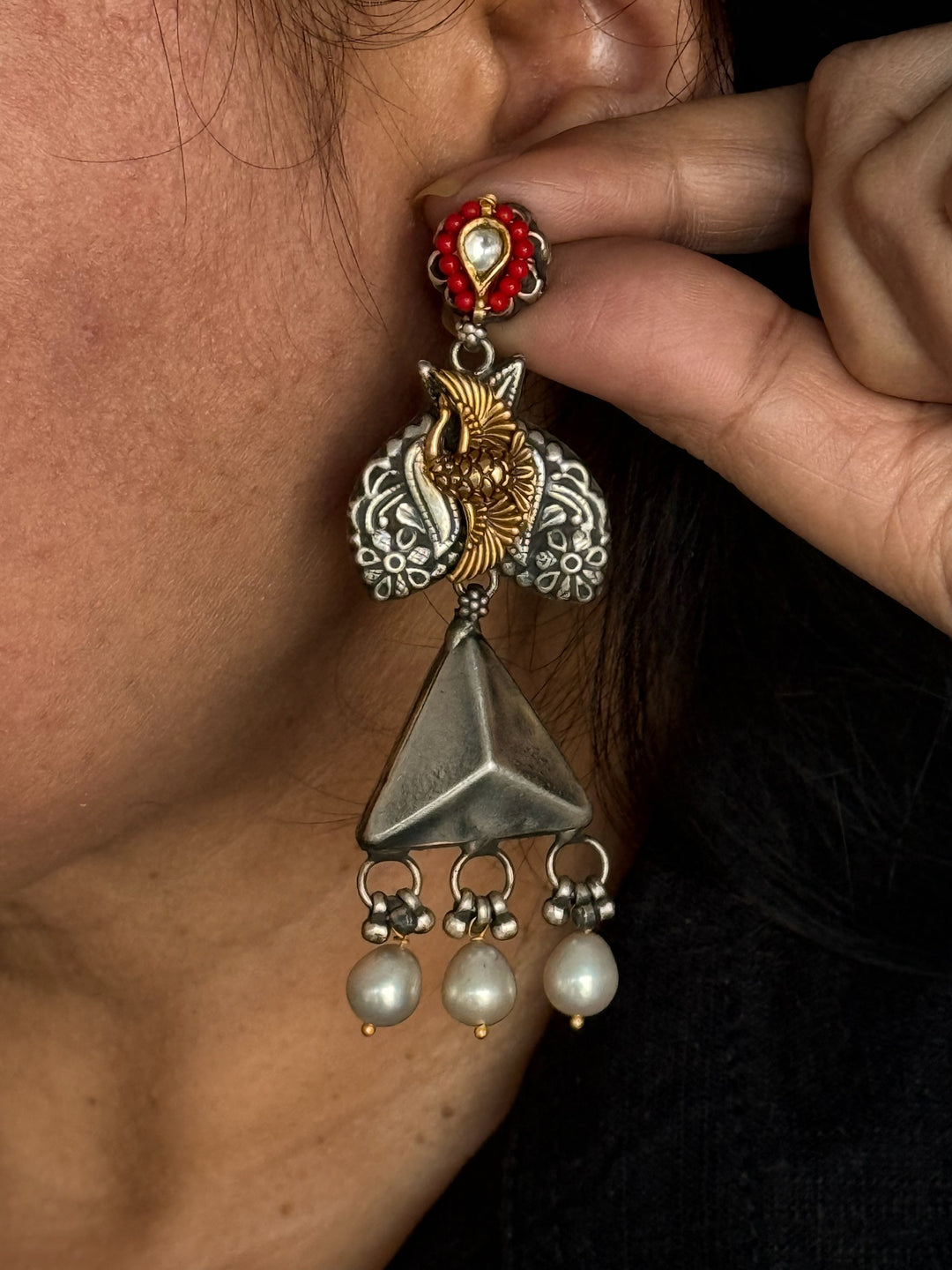 Fusion Kundan Silver Earrings | SHIVKA