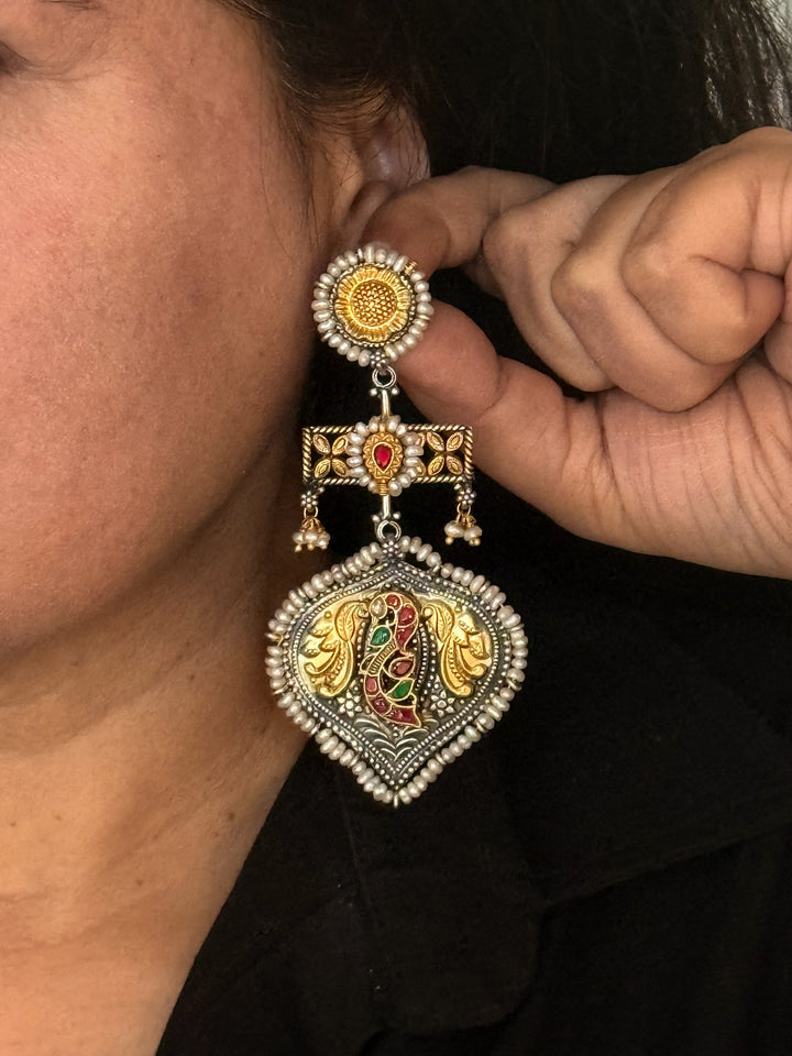 Fusion Kundan Silver Earrings | SHIVKA