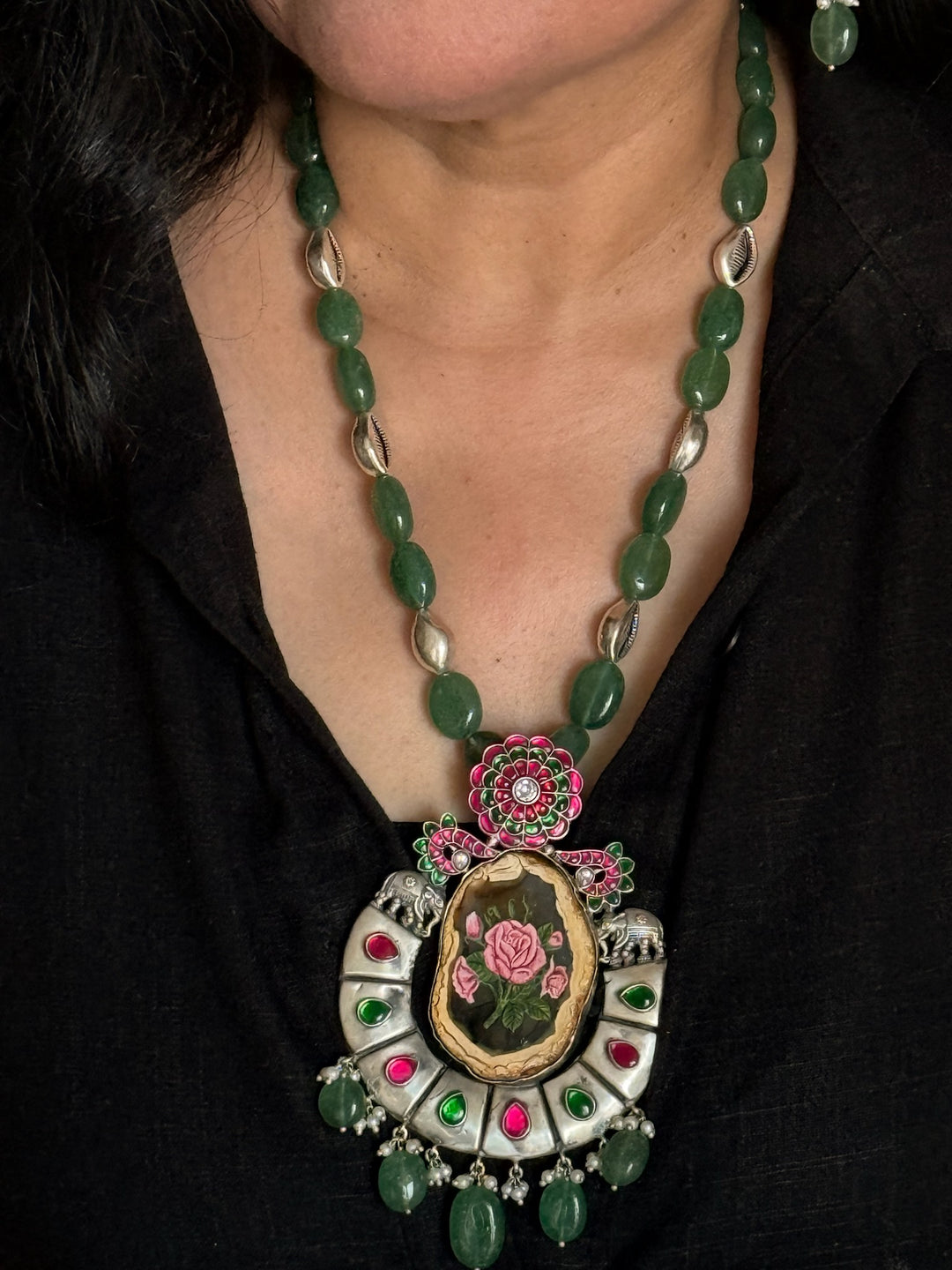 Handmade Hand-Painted 925 Silver Pendant Necklace Set from SHIVKA