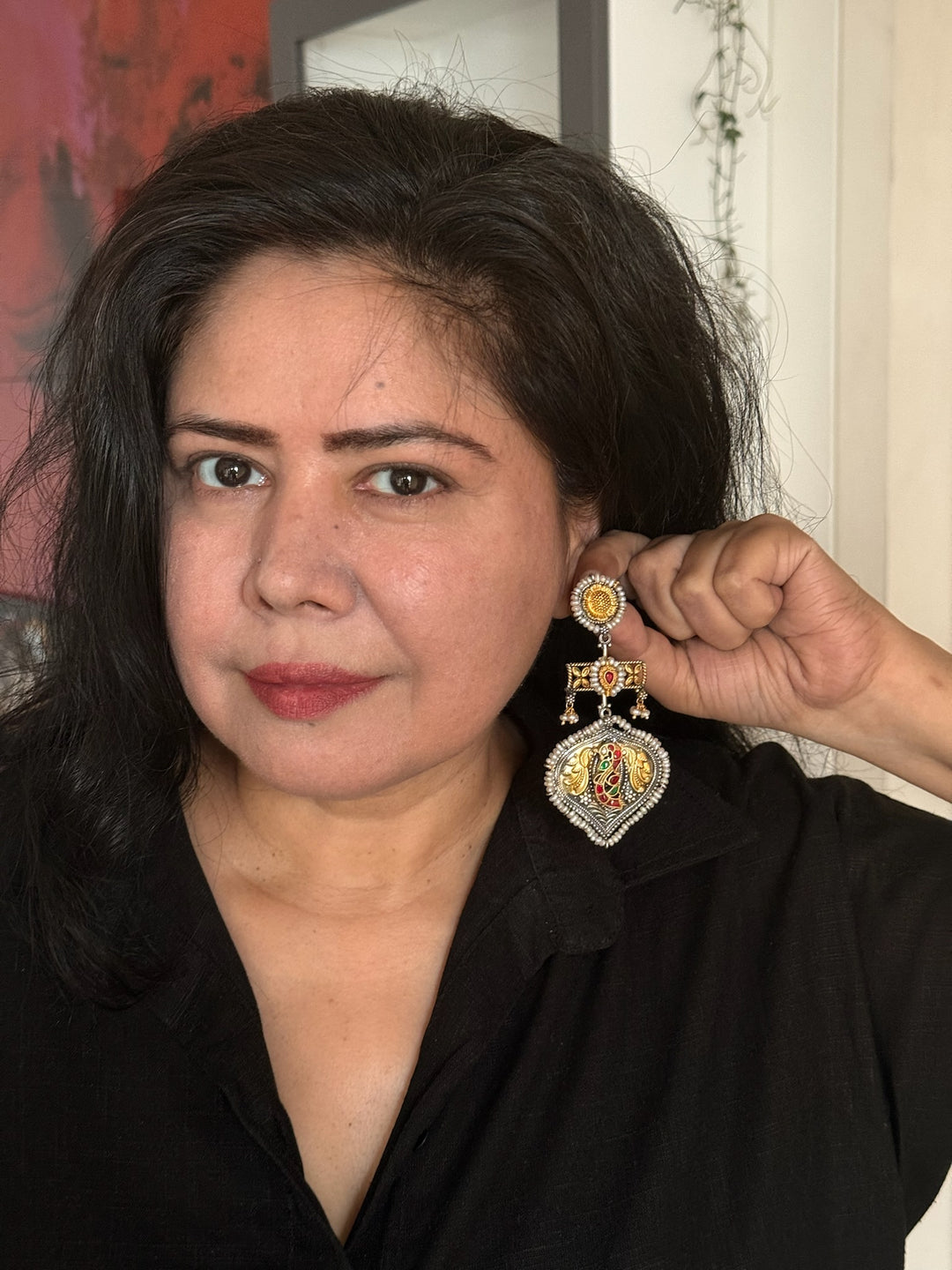 Fusion Kundan Silver Earrings | SHIVKA