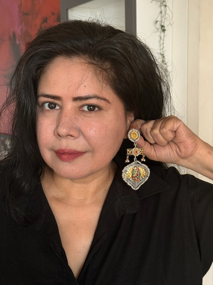 Fusion Kundan Silver Earrings | SHIVKA