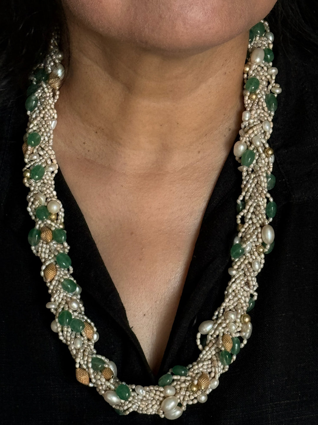 Handmade Real Gemstone & Pearl 925 Silver Fusion Necklace by SHIVKA