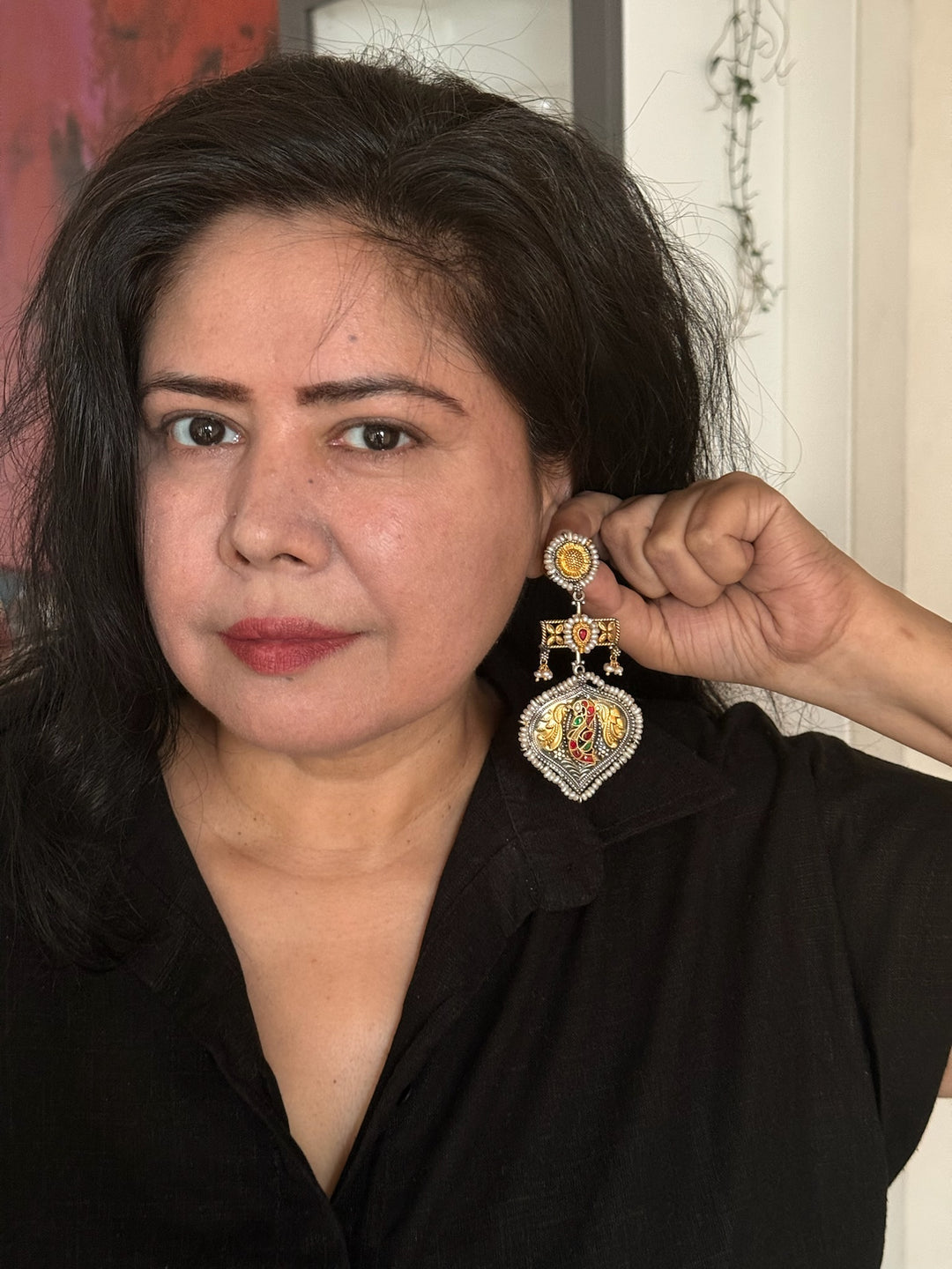 Fusion Kundan Silver Earrings | SHIVKA