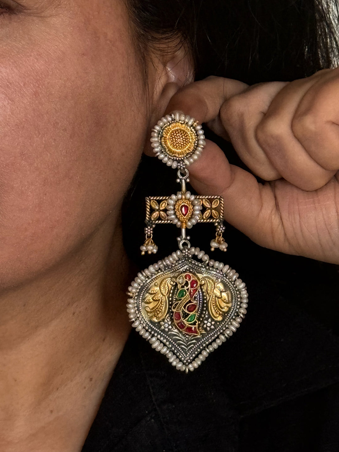 Fusion Kundan Silver Earrings | SHIVKA