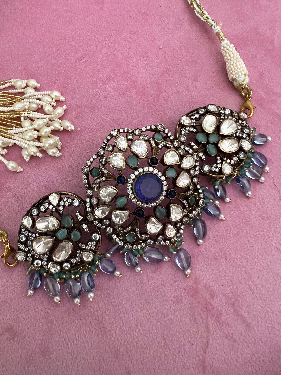 Victorian Brilliance Choker Necklace Set - Premium CZ Stones