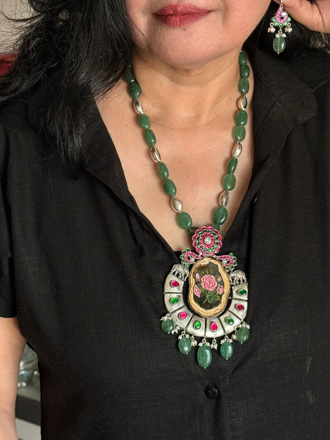 Handmade Hand-Painted 925 Silver Pendant Necklace Set from SHIVKA