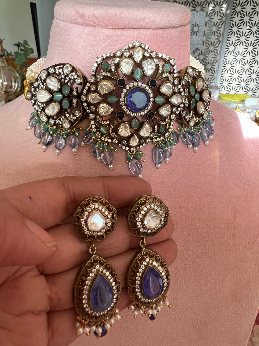 Victorian Brilliance Choker Necklace Set - Premium CZ Stones