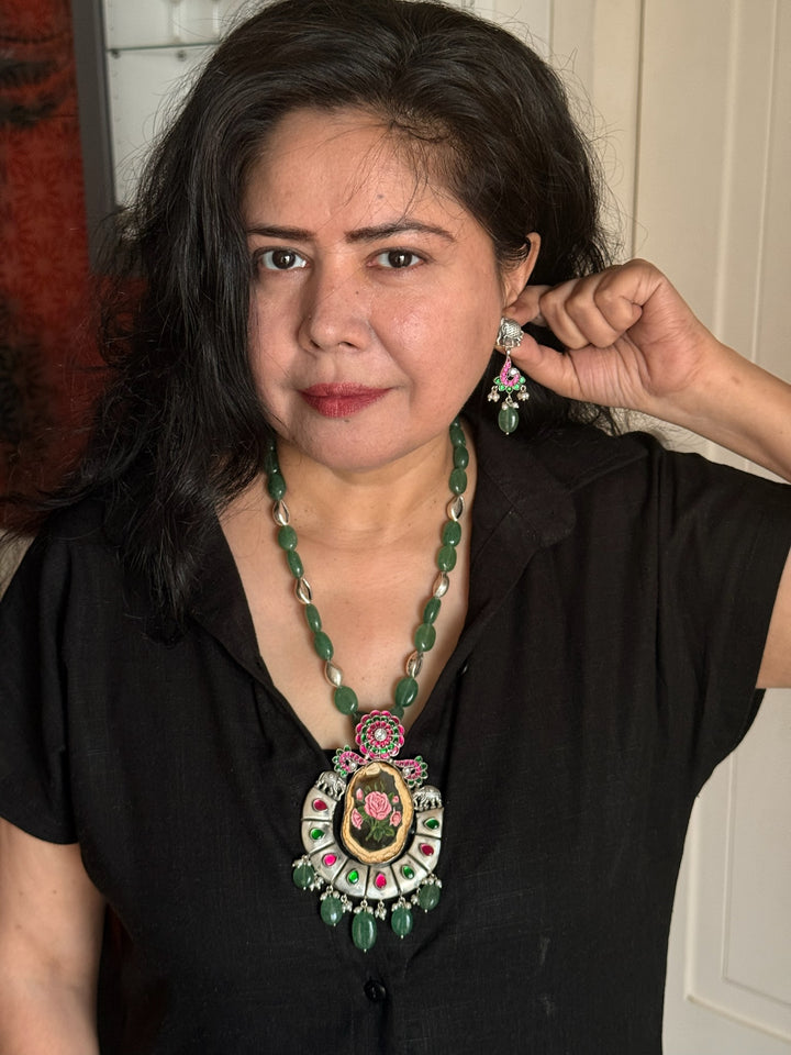 Handmade Hand-Painted 925 Silver Pendant Necklace Set from SHIVKA