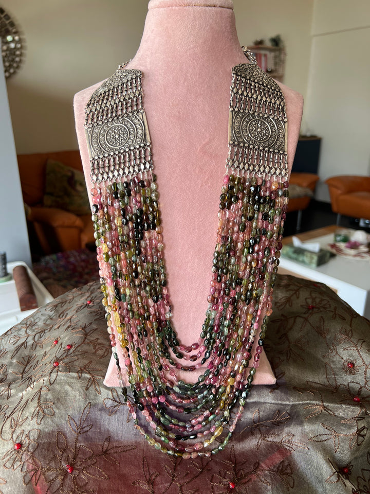 SHIVKA Pure 925 Silver with Real Tourmaline Beads Rani Haar