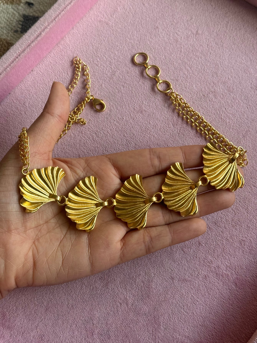 Gold Plated Fan Necklace, Handcrafted Brass Statement Jewelry