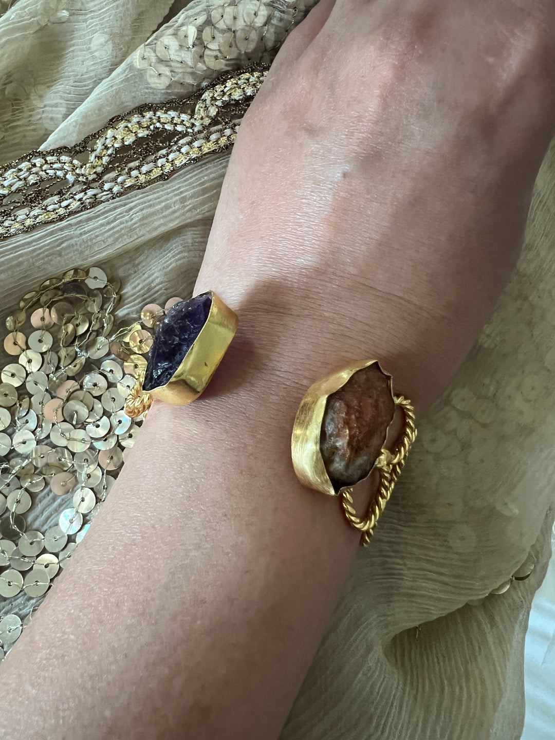 Beautiful Natural Raw Stone Open Cuff