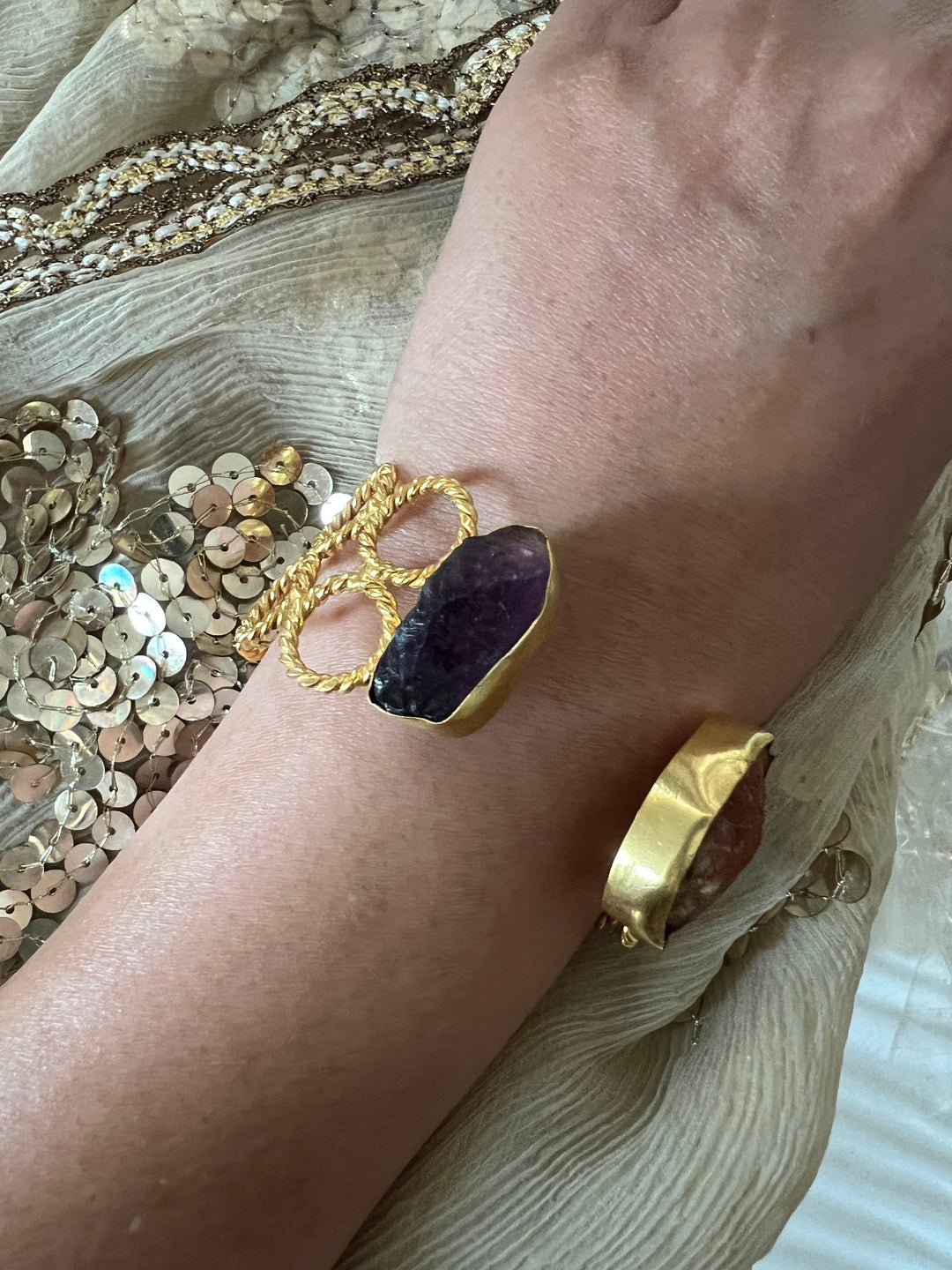 Beautiful Natural Raw Stone Open Cuff