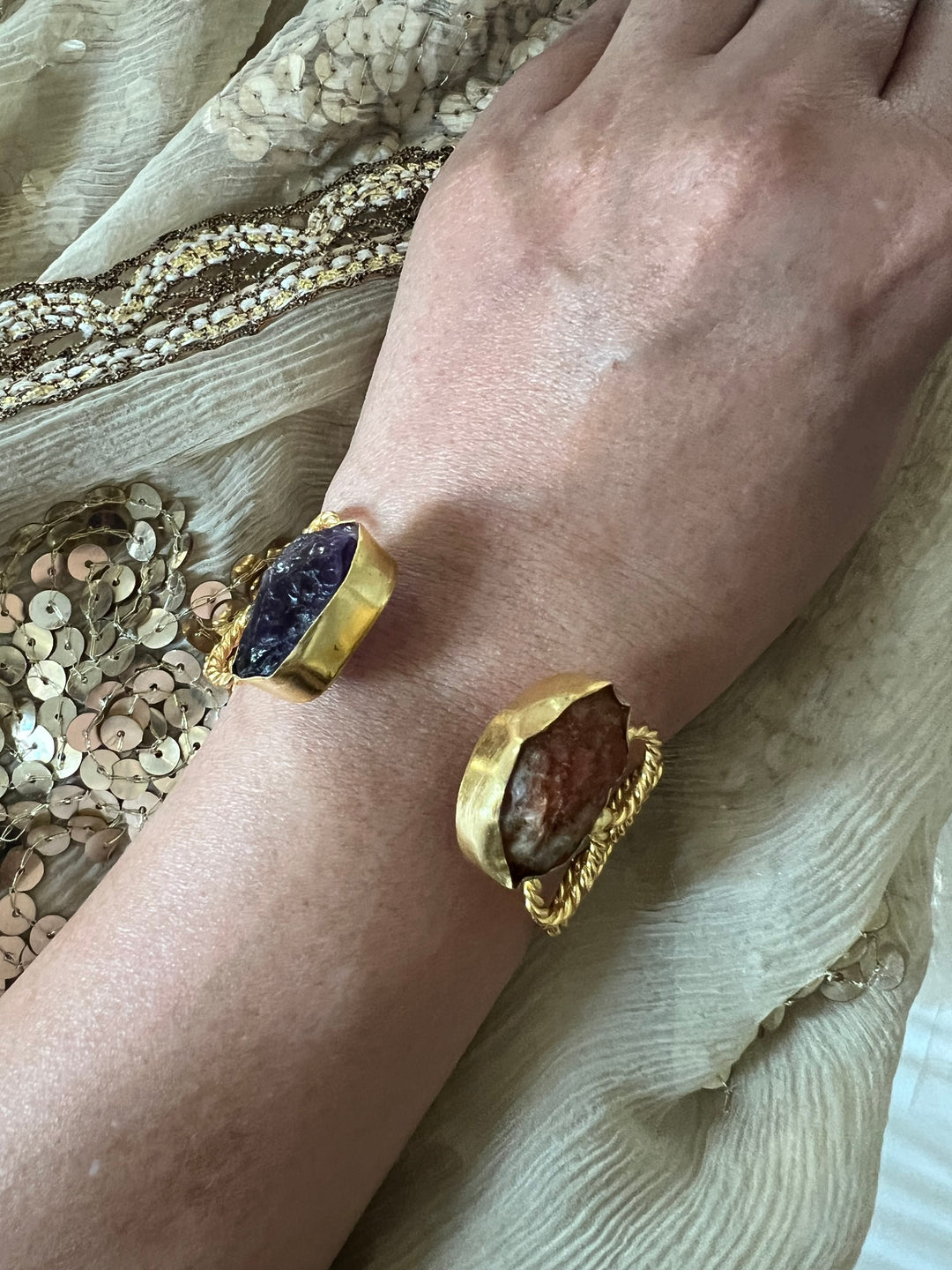 Beautiful Natural Raw Stone Open Cuff