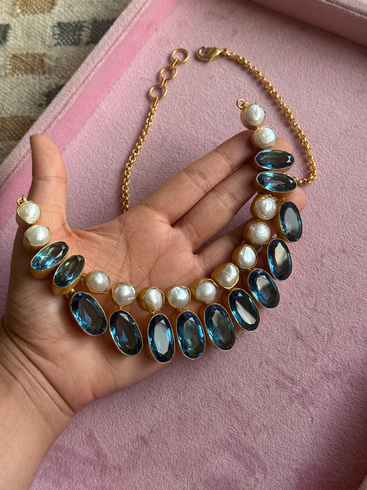 Statement Crystal and Pearls Necklace