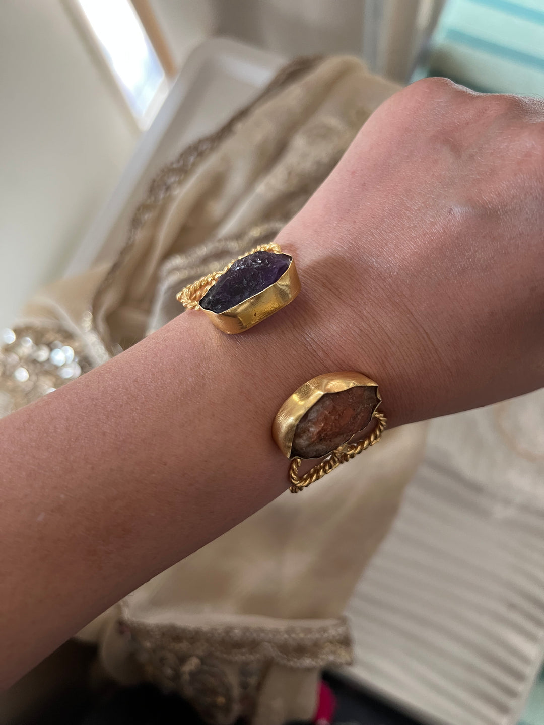 Beautiful Natural Raw Stone Open Cuff