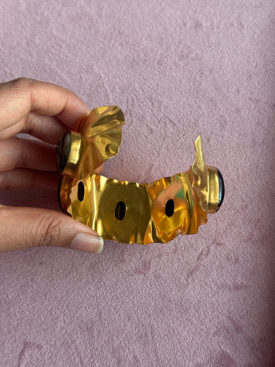 SHIVKA Designer Stone Brass Cuff | Adjustable Open Bracelet | Statement Festive Wear | 52g