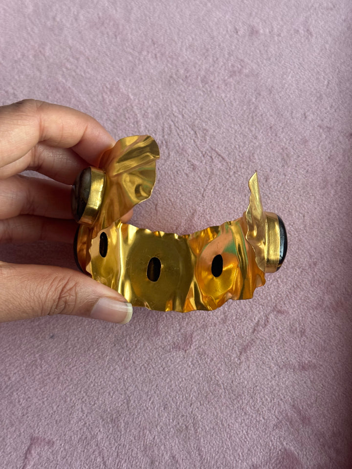 SHIVKA Designer Stone Brass Cuff | Adjustable Open Bracelet | Statement Festive Wear | 52g