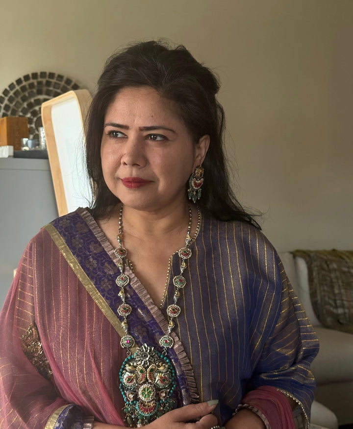 Handmade 925 Silver Multi Gemstone Kundan Long Necklace Set | SHIVKA