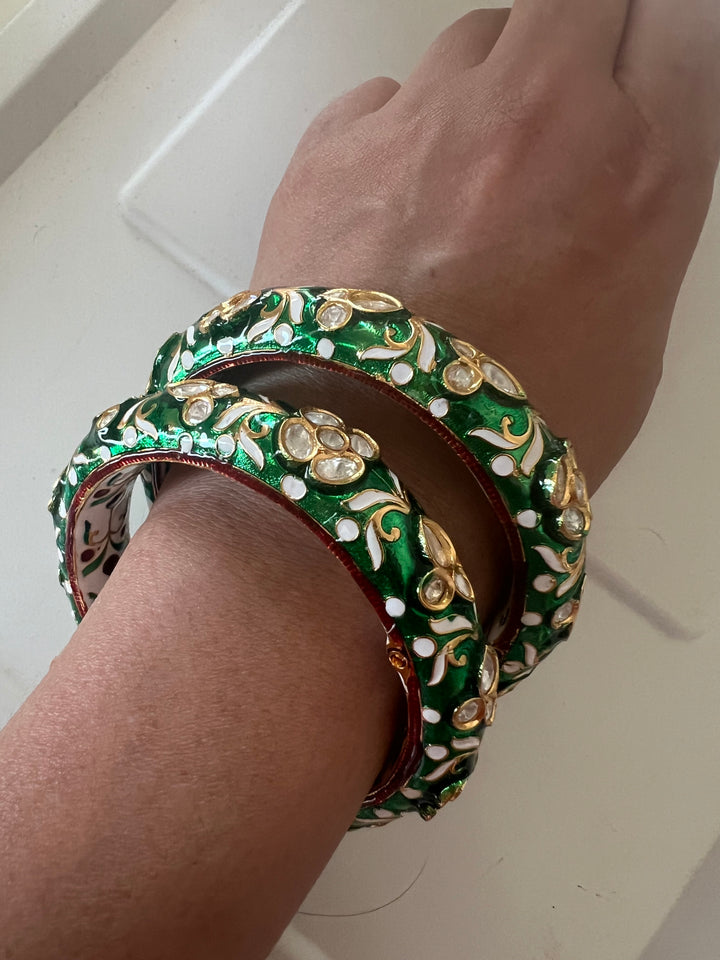 Exquisite Enamelled Kundan Kadas by SHIVKA – Premium Brass & Copper, Perfect for Weddings and Festivals