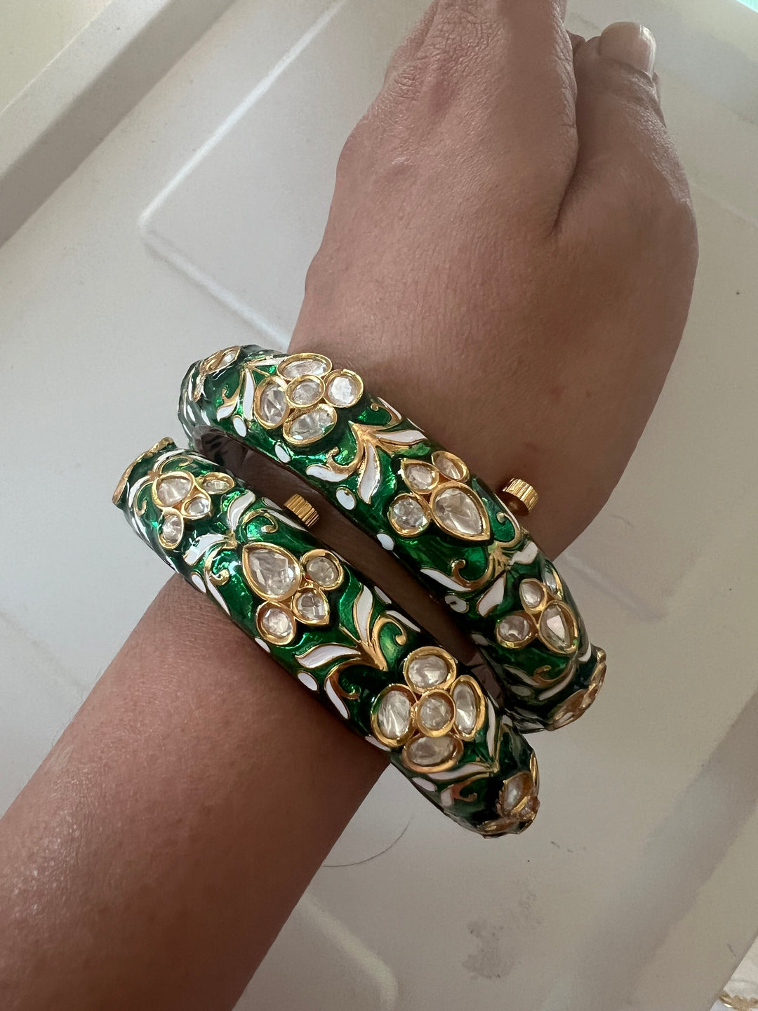 Exquisite Enamelled Kundan Kadas by SHIVKA – Premium Brass & Copper, Perfect for Weddings and Festivals