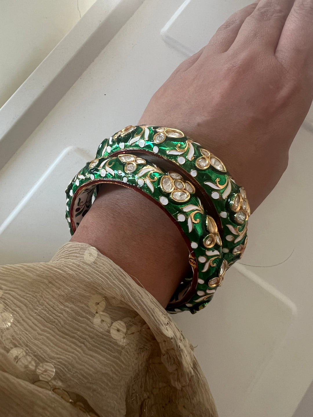 Exquisite Enamelled Kundan Kadas by SHIVKA – Premium Brass & Copper, Perfect for Weddings and Festivals