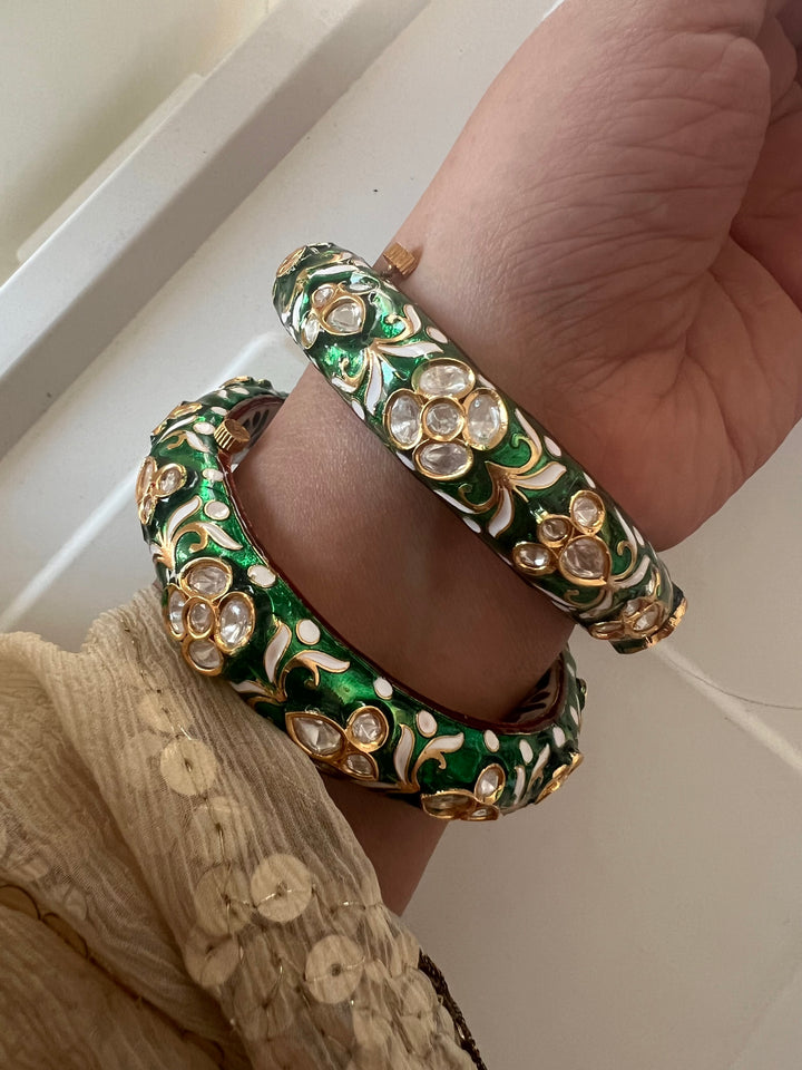 Exquisite Enamelled Kundan Kadas by SHIVKA – Premium Brass & Copper, Perfect for Weddings and Festivals