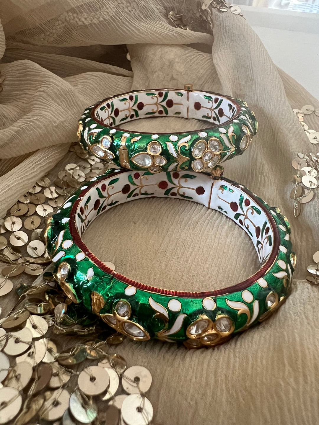 Exquisite Enamelled Kundan Kadas by SHIVKA – Premium Brass & Copper, Perfect for Weddings and Festivals