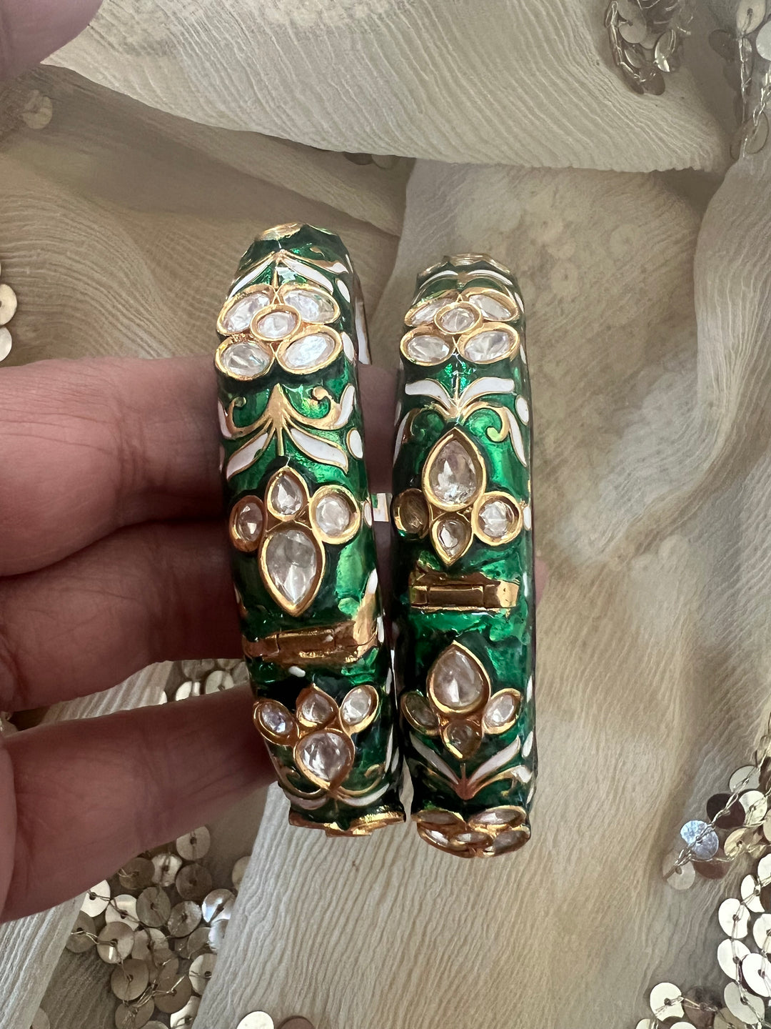 Exquisite Enamelled Kundan Kadas by SHIVKA – Premium Brass & Copper, Perfect for Weddings and Festivals
