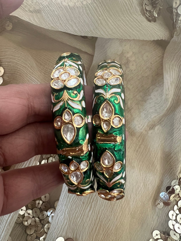 Exquisite Enamelled Kundan Kadas by SHIVKA – Premium Brass & Copper, Perfect for Weddings and Festivals