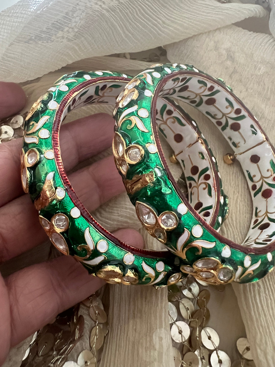 Exquisite Enamelled Kundan Kadas by SHIVKA – Premium Brass & Copper, Perfect for Weddings and Festivals