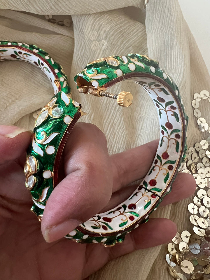 Exquisite Enamelled Kundan Kadas by SHIVKA – Premium Brass & Copper, Perfect for Weddings and Festivals