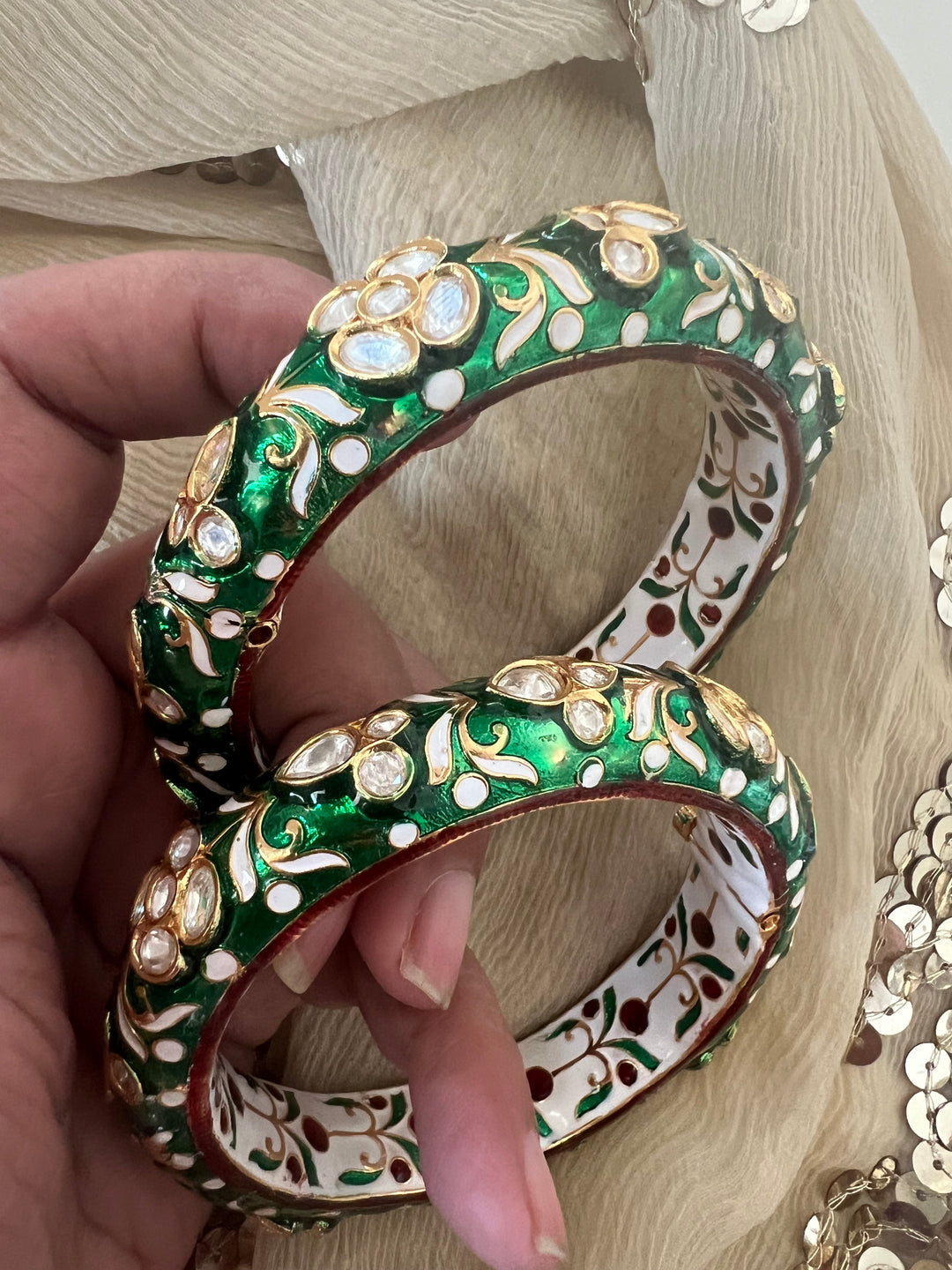 Exquisite Enamelled Kundan Kadas by SHIVKA – Premium Brass & Copper, Perfect for Weddings and Festivals