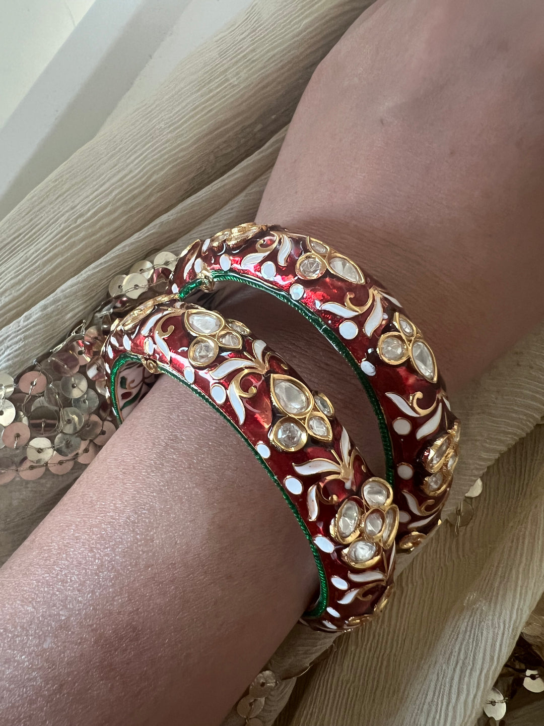 Exquisite Enamelled Kundan Kadas by SHIVKA – Premium Brass & Copper, Perfect for Weddings and Festivals